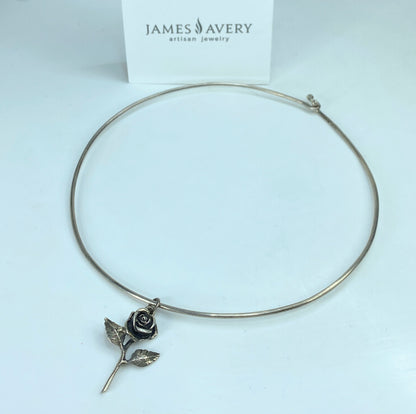 James Avery Sterling Silver 925 Hammered Choker Collar Necklace W/ Rose JR915