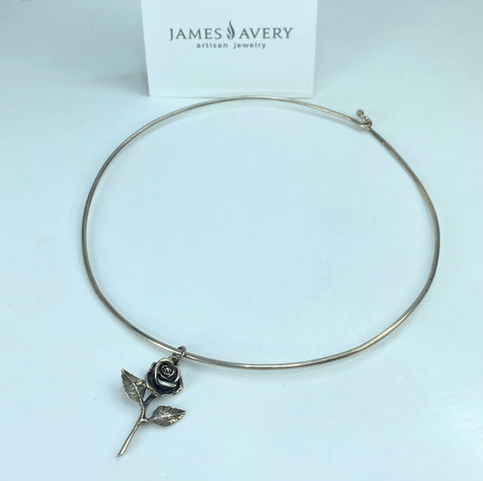 James Avery Sterling Silver 925 Hammered Choker Collar Necklace W/ Rose JR915