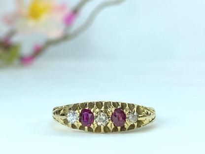 Early 20th Century 18K yellow gold Ruby Diamond ring band 3.3g s8,75 JR9665