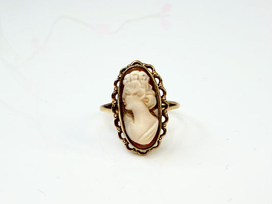Vintage 14K Gold Shell Cameo Ring Size 4 JR1434