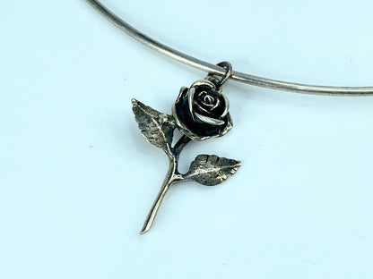 James Avery Sterling Silver 925 Hammered Choker Collar Necklace W/ Rose JR915