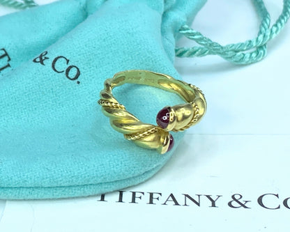 Tiffany & Co. 18K gold Ruby Bypass rope link wire cable ring