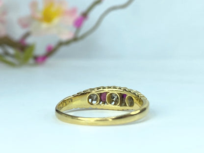 Early 20th Century 18K yellow gold Ruby Diamond ring band 3.3g s8,75 JR9665