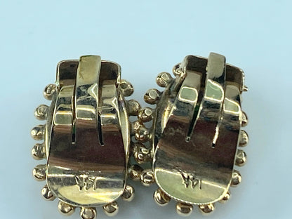 c1960s 14K Yellow Gold Jadite & gold bead Clip-On Earrings 5/8" x3/8" 4.6g JR482