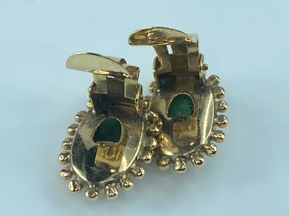 c1960s 14K Yellow Gold Jadite & gold bead Clip-On Earrings 5/8" x3/8" 4.6g JR482