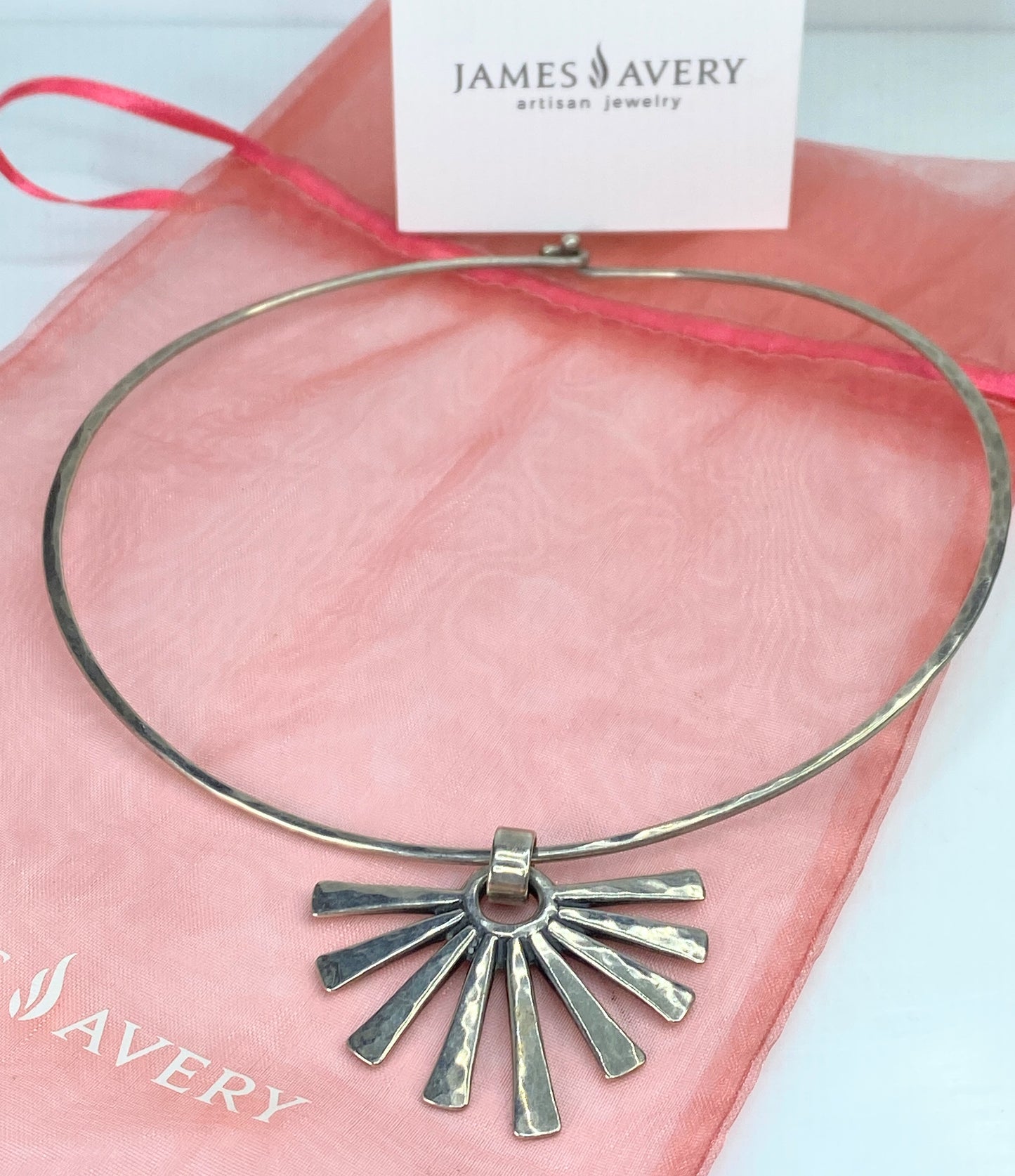 James Avery Sunburst Pendant Hammered Hook-on Neck Wire pouch 26.5g 15"JR916