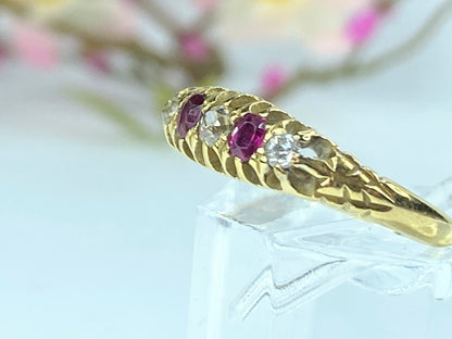 Early 20th Century 18K yellow gold Ruby Diamond ring band 3.3g s8,75 JR9665