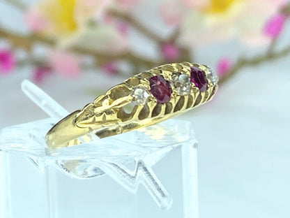 Early 20th Century 18K yellow gold Ruby Diamond ring band 3.3g s8,75 JR9665