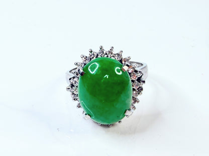 Natural Green Jadeite 7.12ct Diamond Platinum halo Ring JR1436
