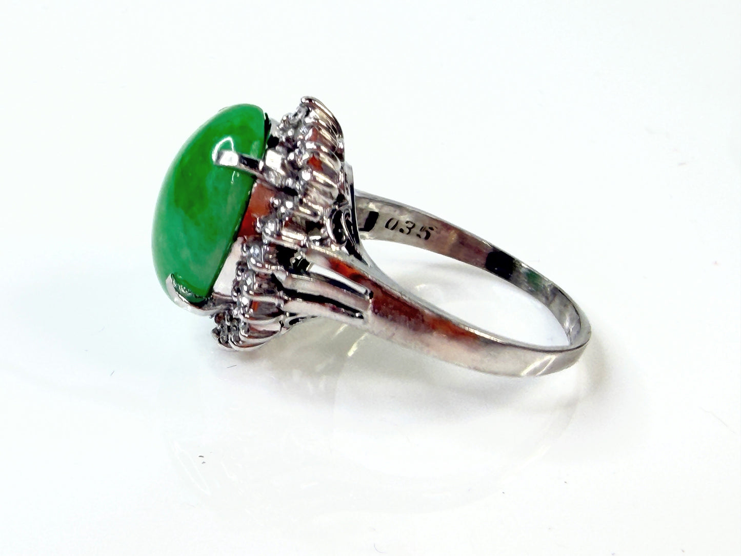 Natural Green Jadeite 7.12ct Diamond Platinum halo Ring JR1436