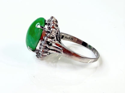 Natural Green Jadeite 7.12ct Diamond Platinum halo Ring JR1436