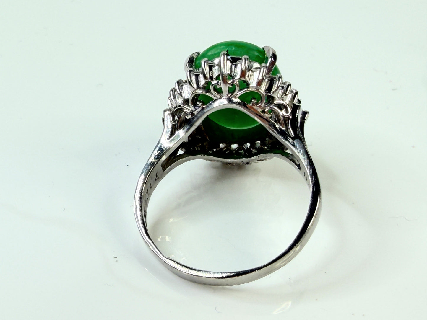 Natural Green Jadeite 7.12ct Diamond Platinum halo Ring JR1436