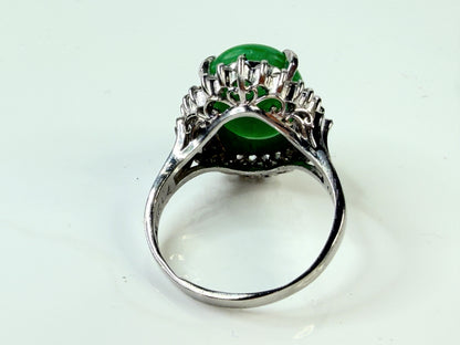 Natural Green Jadeite 7.12ct Diamond Platinum halo Ring JR1436