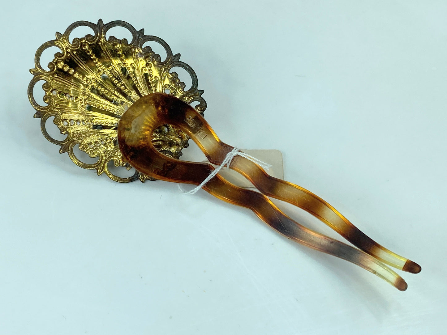 Art Deco French Filigree Brooch Aurora Borealis Rhinestones hair comb  GS586