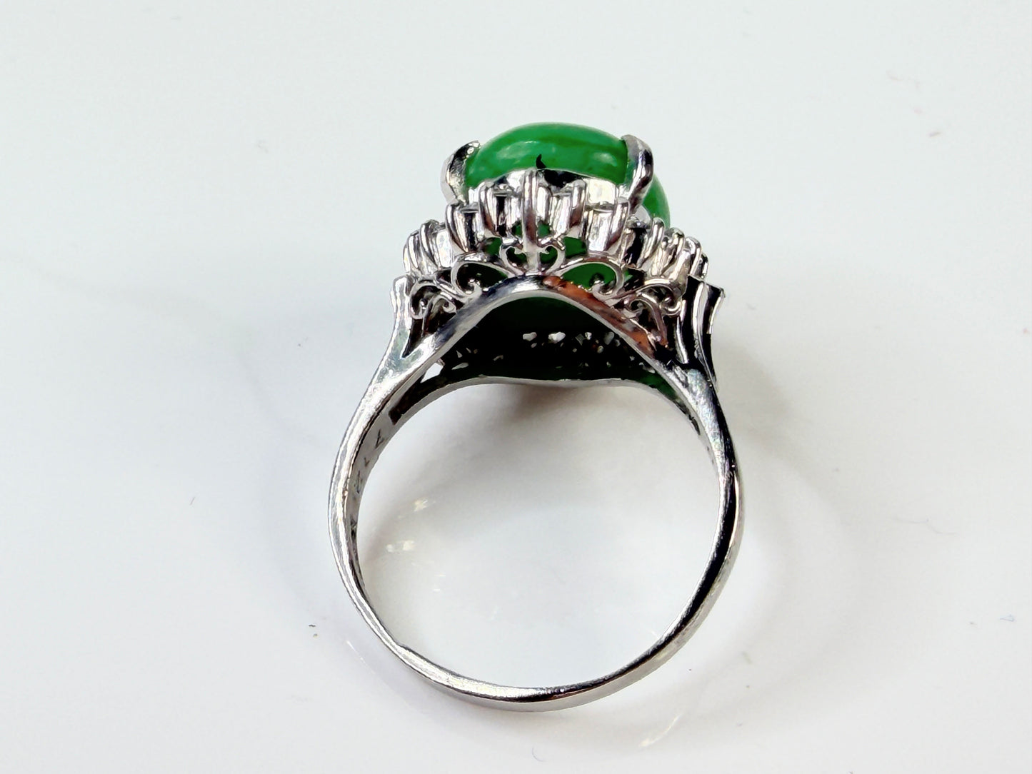 Natural Green Jadeite 7.12ct Diamond Platinum halo Ring JR1436