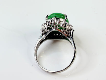 Natural Green Jadeite 7.12ct Diamond Platinum halo Ring JR1436