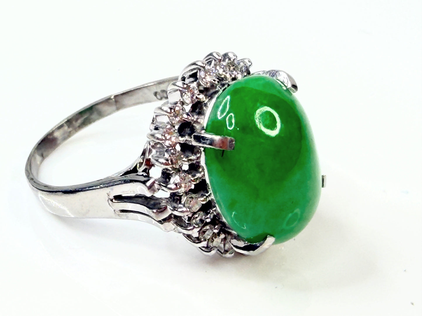 Natural Green Jadeite 7.12ct Diamond Platinum halo Ring JR1436