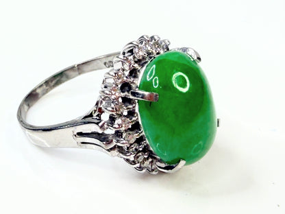 Natural Green Jadeite 7.12ct Diamond Platinum halo Ring JR1436