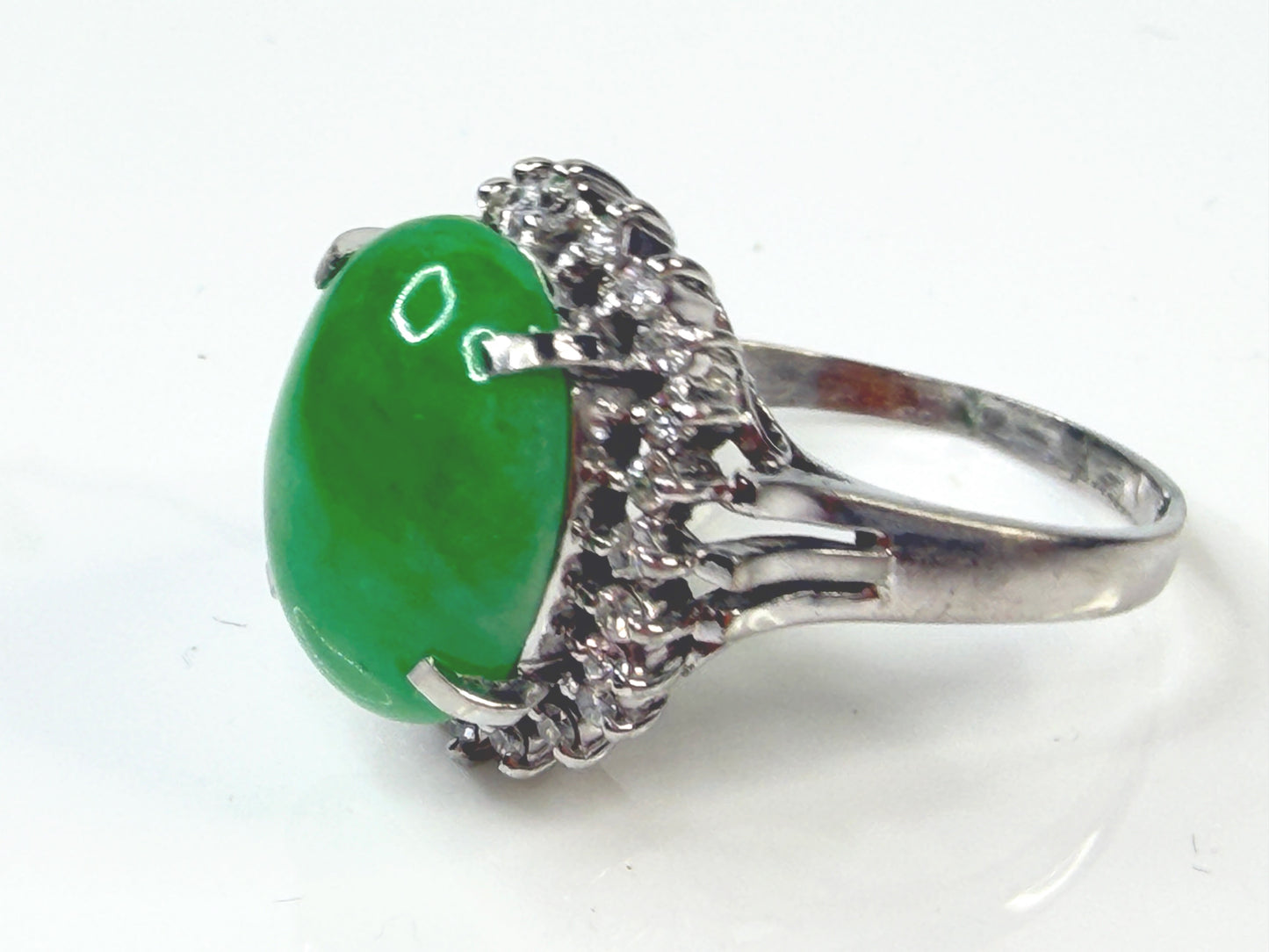 Natural Green Jadeite 7.12ct Diamond Platinum halo Ring JR1436