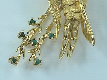 Ruby Turquoise Opal 14K gold Song Bird brooch pin 6.9g 55x25mm JR484
