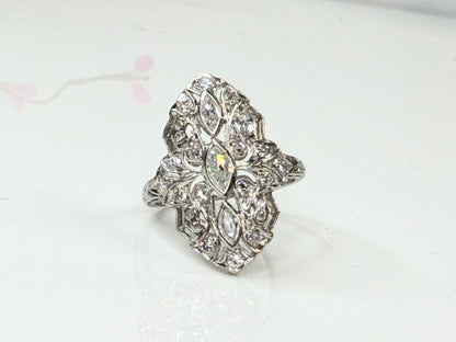 Art Deco Diamond Marquise Cluster Ring Platinum JR1437