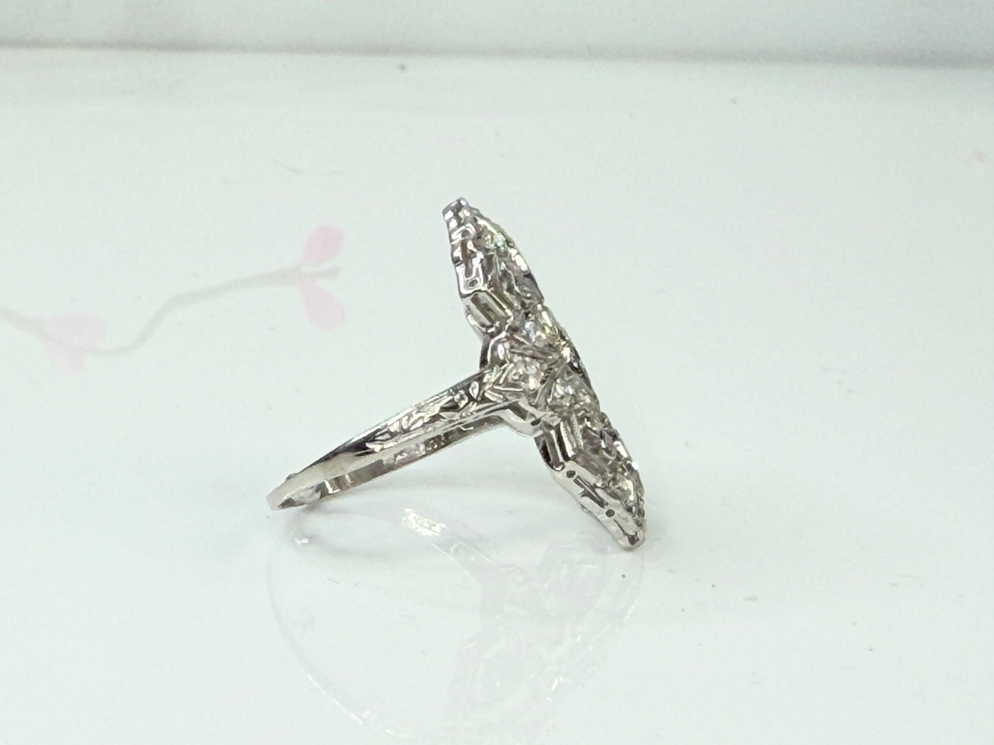 Art Deco Diamond Marquise Cluster Ring Platinum JR1437