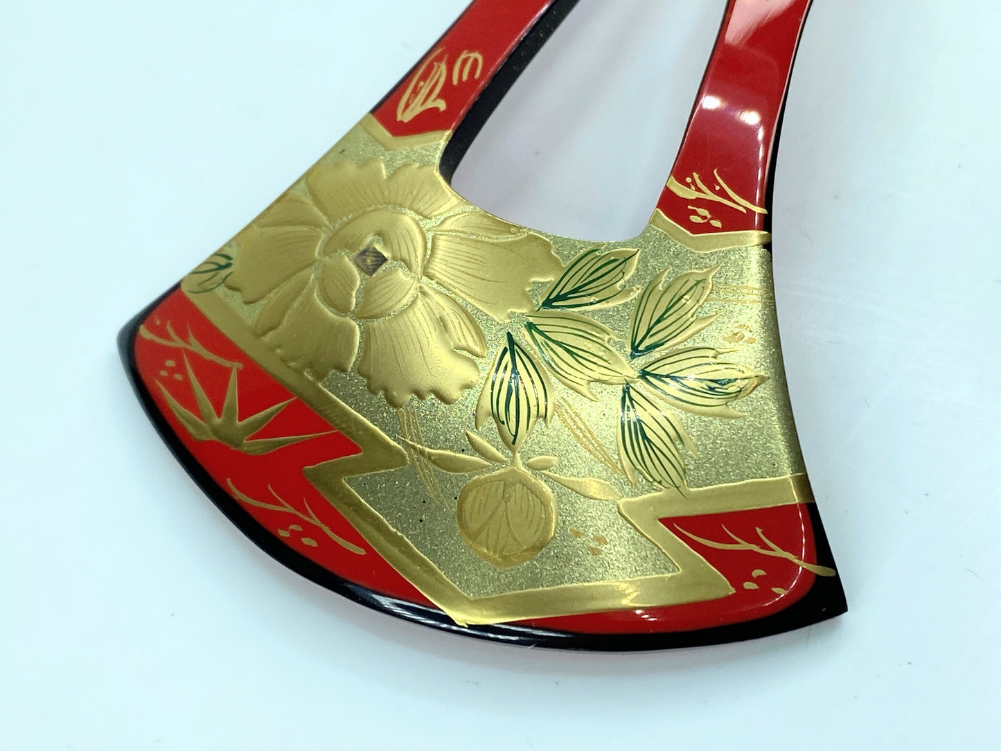 Japan Kushi Kanzashi Keizan Gold Lacquer Split shank Makie wooden GS588