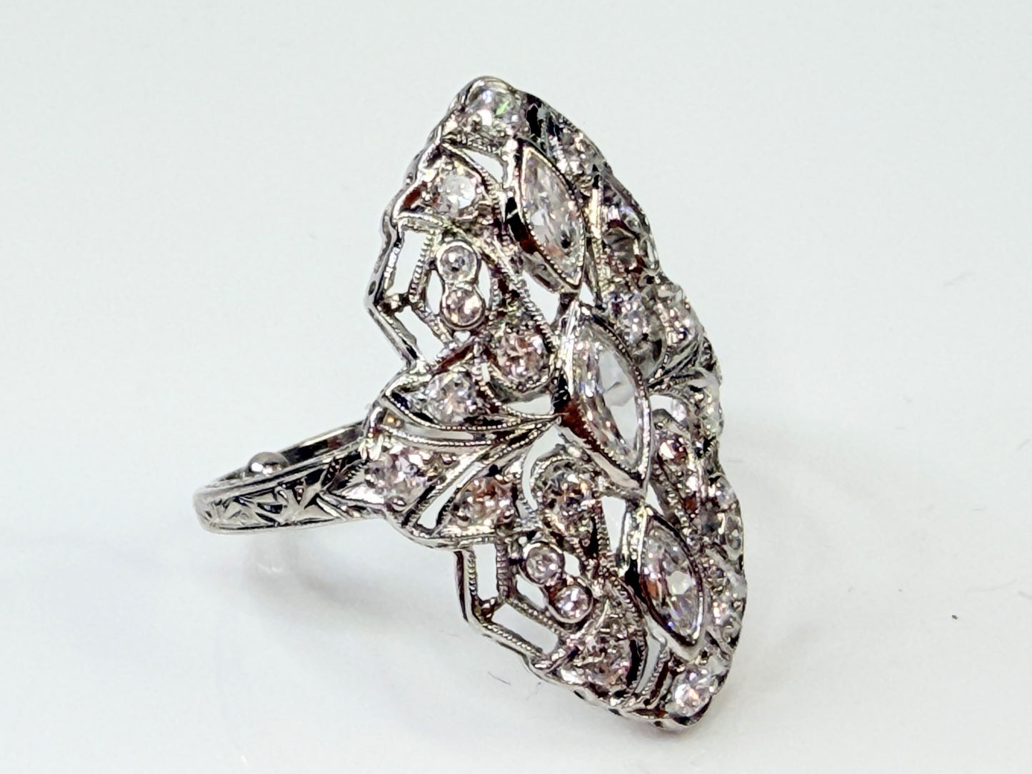Art Deco Diamond Marquise Cluster Ring Platinum JR1437