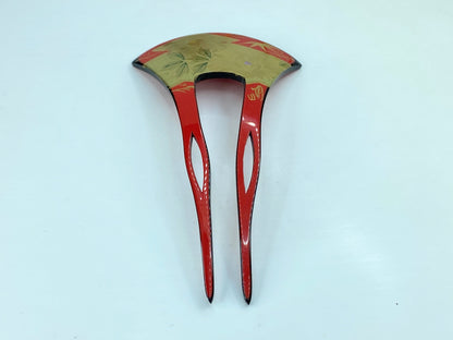 Japan Kushi Kanzashi Keizan Gold Lacquer Split shank Makie wooden GS588