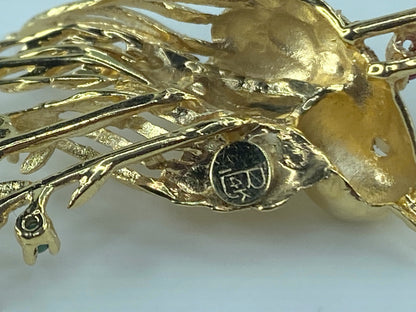 Ruby Turquoise Opal 14K gold Song Bird brooch pin 6.9g 55x25mm JR484