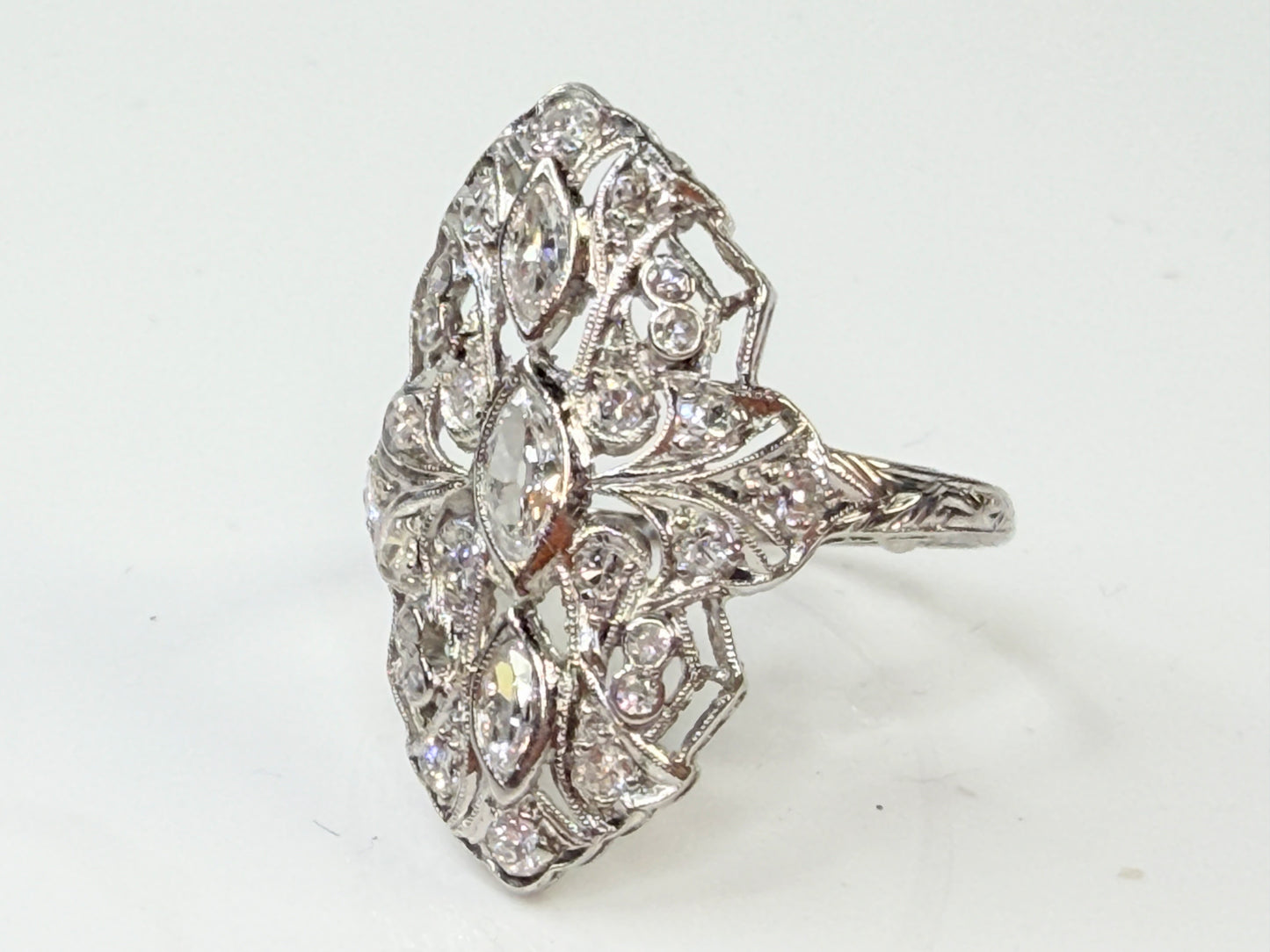Art Deco Diamond Marquise Cluster Ring Platinum JR1437