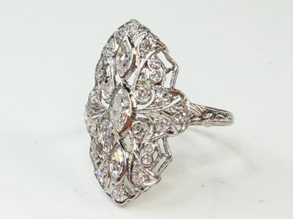 Art Deco Diamond Marquise Cluster Ring Platinum JR1437