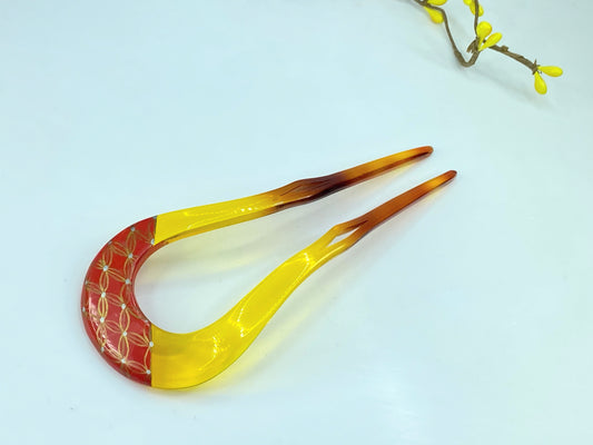 Kanzashi Hair Ornament From Japan Yellow Red Design GS589