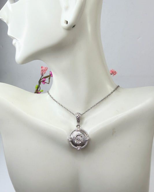 Vintage Judith Ripka Sterling Silver CZ Initial S Pendant necklace JR1438