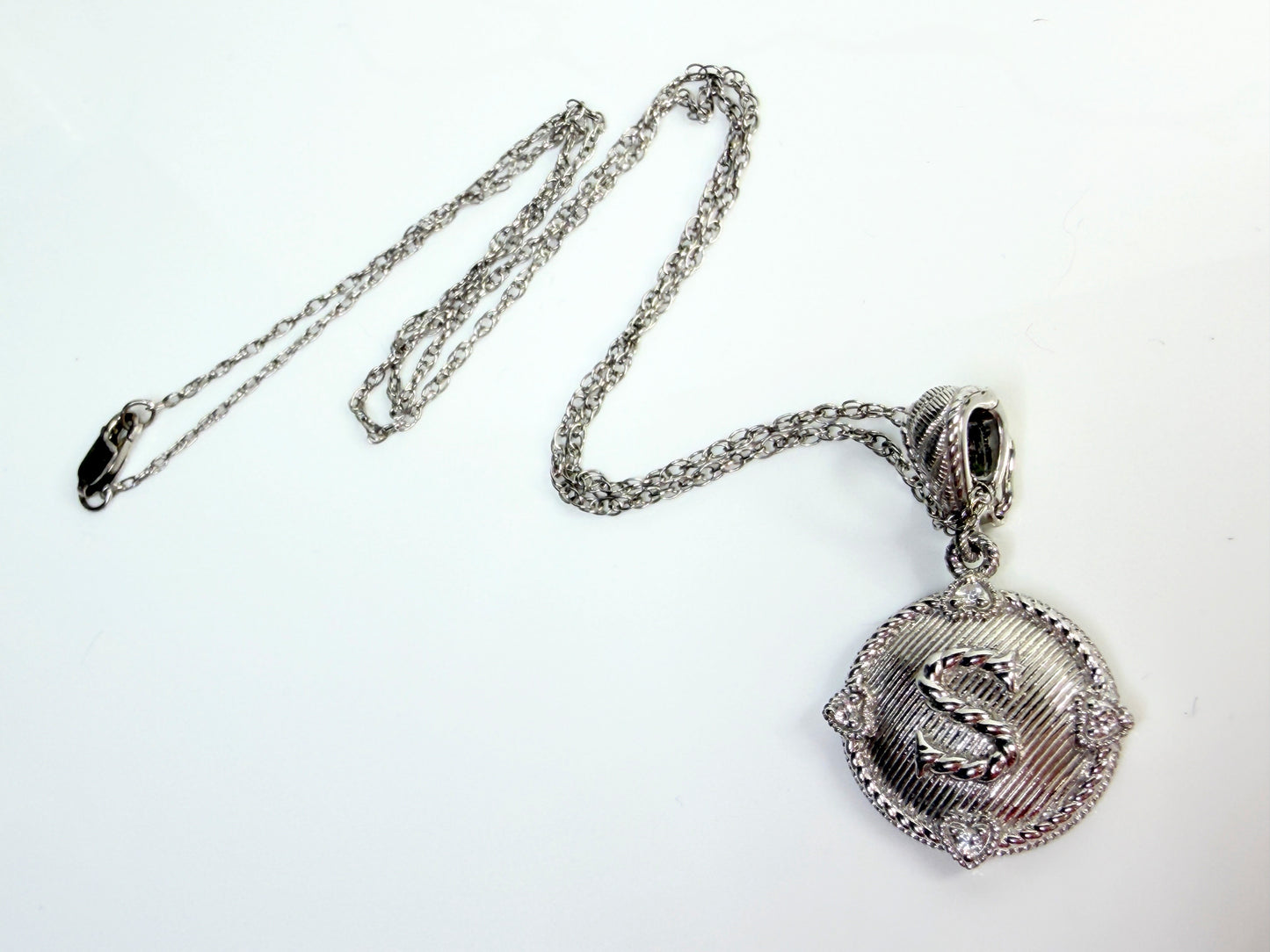 Vintage Judith Ripka Sterling Silver CZ Initial S Pendant necklace JR1438