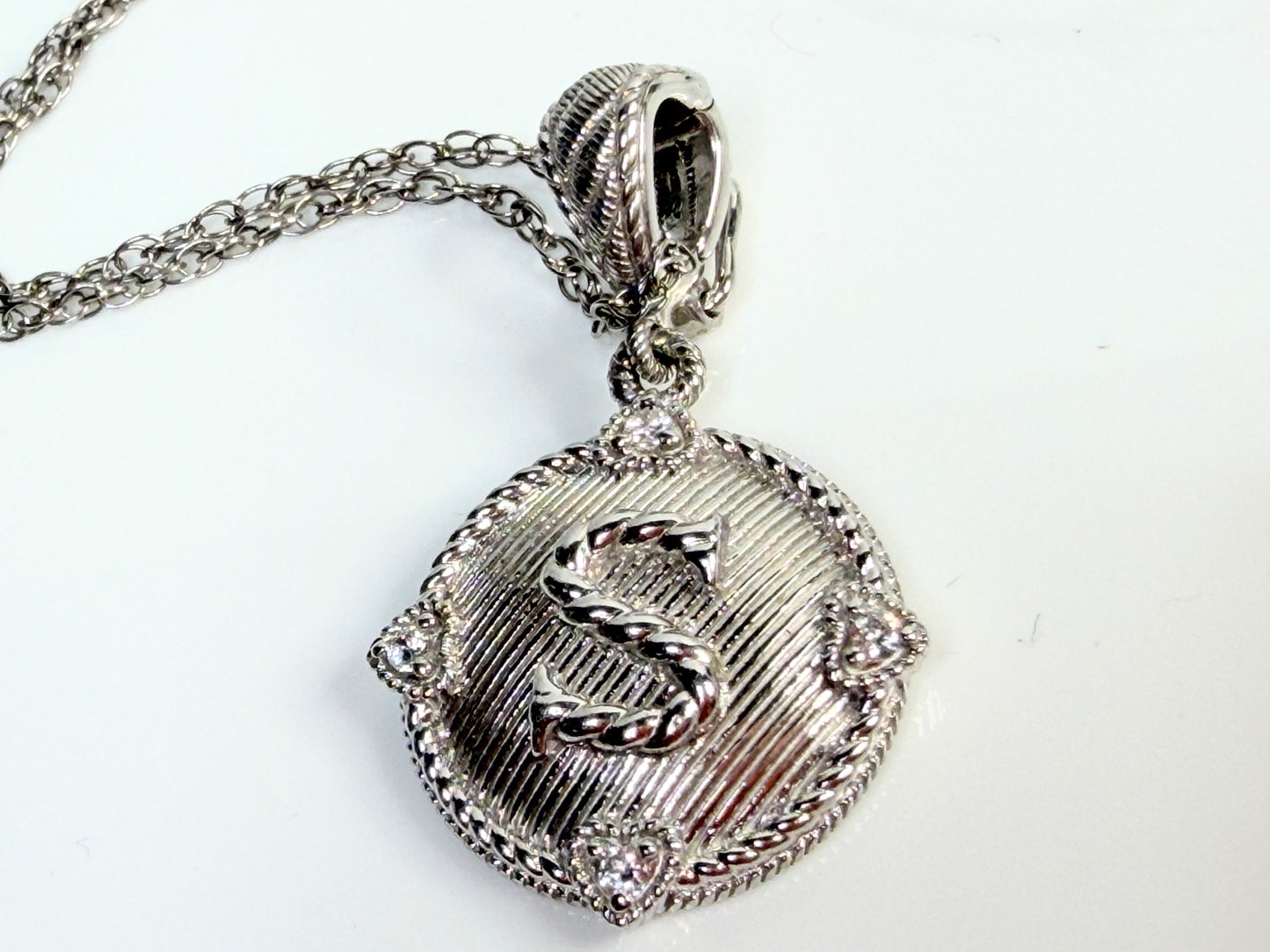 Vintage Judith Ripka Sterling Silver CZ Initial S Pendant necklace JR1438