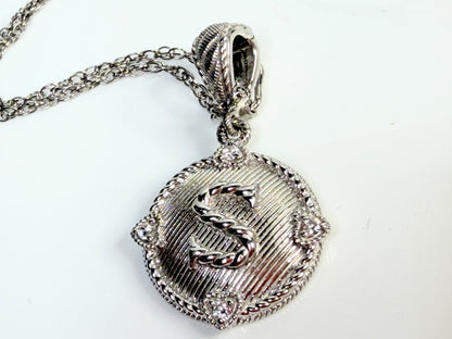 Vintage Judith Ripka Sterling Silver CZ Initial S Pendant necklace JR1438