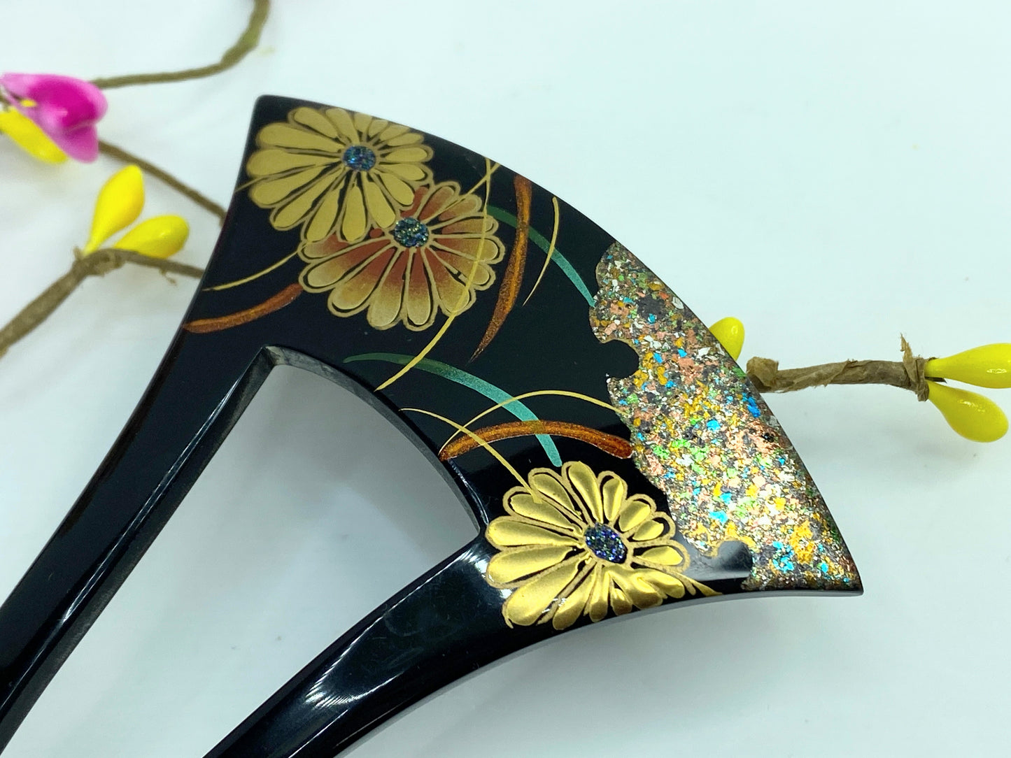 Japanese Hand-Made Celluloid Ogi Fan Kanzashi Hair Ornament 11.7g 5 1/4" GS591