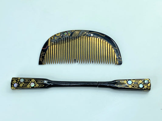 Fine Japanese Mother-of-Pearl and Lacquer Comb and Hair Pin 14.5g GS592