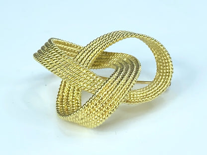 Contemporary Spiral Rope knot solid 18K yellow gold brooch