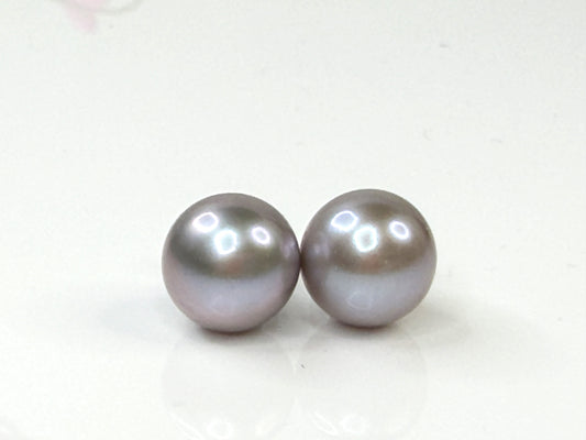 Vintage 9.4mm Black Pearl 14K Gold Stud Earrings JR1439