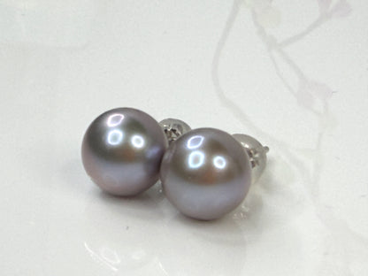 Vintage 9.4mm Black Pearl 14K Gold Stud Earrings JR1439