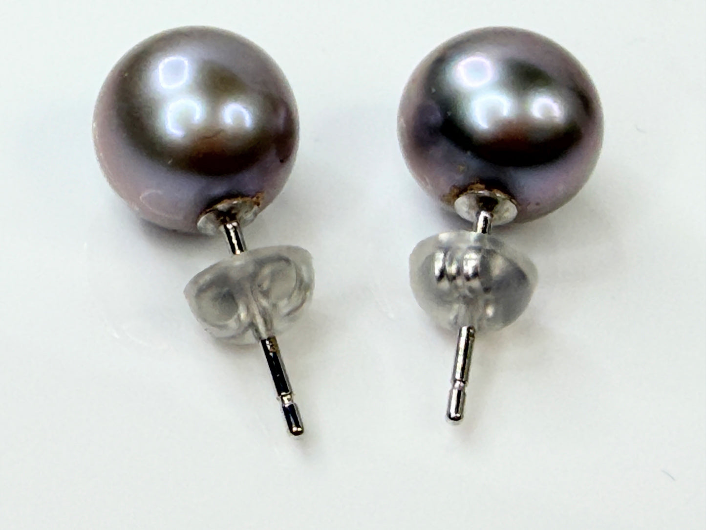 Vintage 9.4mm Black Pearl 14K Gold Stud Earrings JR1439