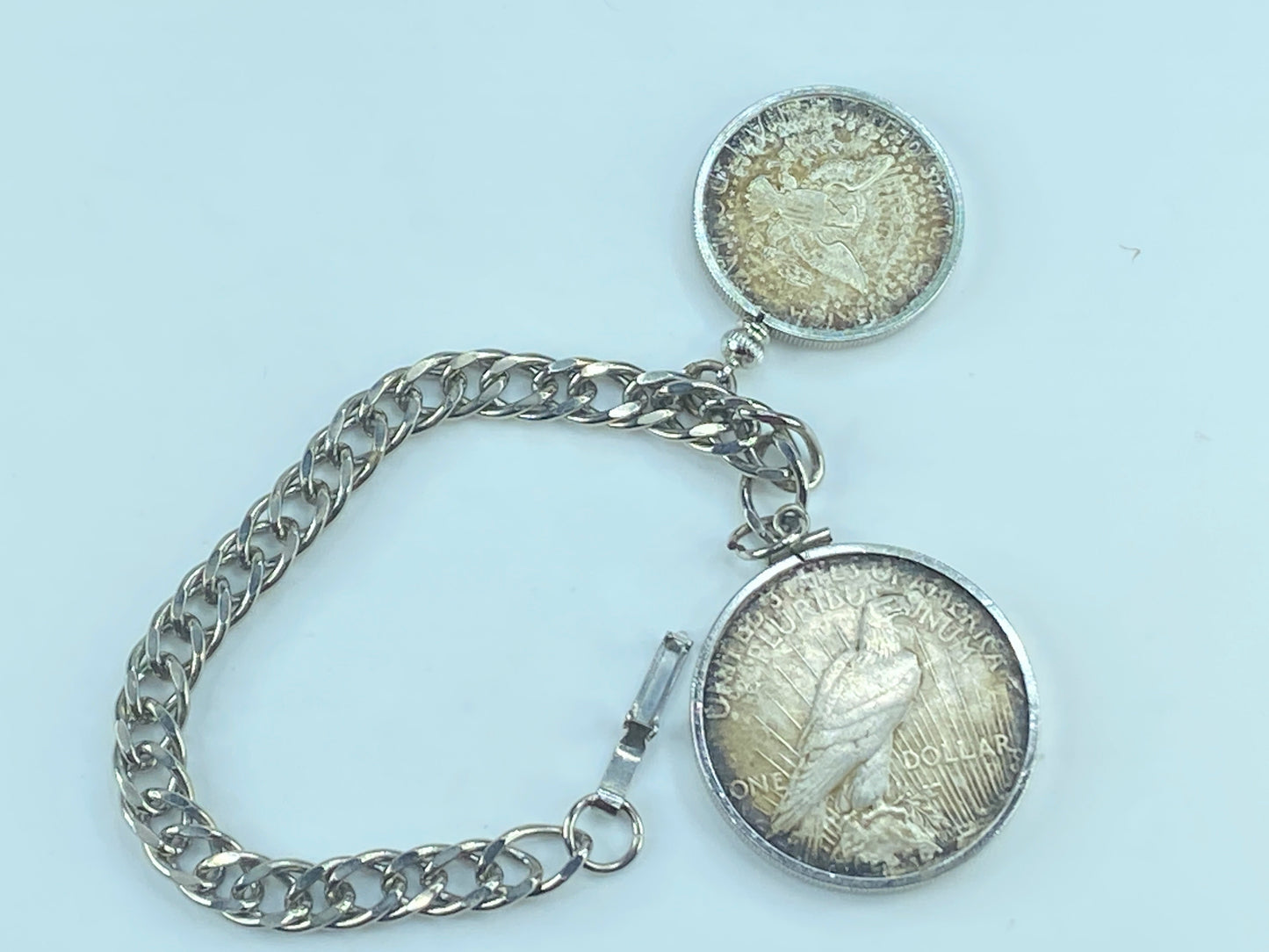 1923 Peace Silver Dollar and 1964 J Kennedy half dollar silver bracelet JR487