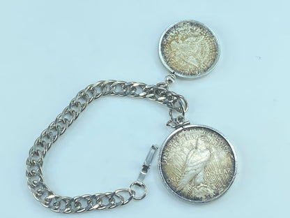 1923 Peace Silver Dollar and 1964 J Kennedy half dollar silver bracelet JR487