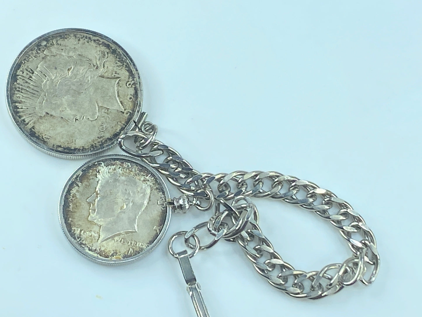 1923 Peace Silver Dollar and 1964 J Kennedy half dollar silver bracelet JR487