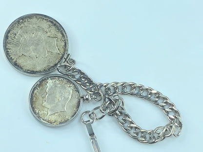 1923 Peace Silver Dollar and 1964 J Kennedy half dollar silver bracelet JR487