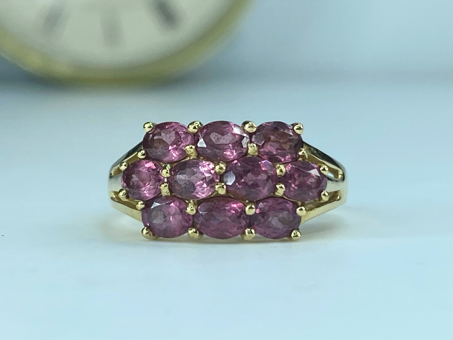 14K yellow gold natural oval Garnet cluster ring s6.75 4.9g JR468