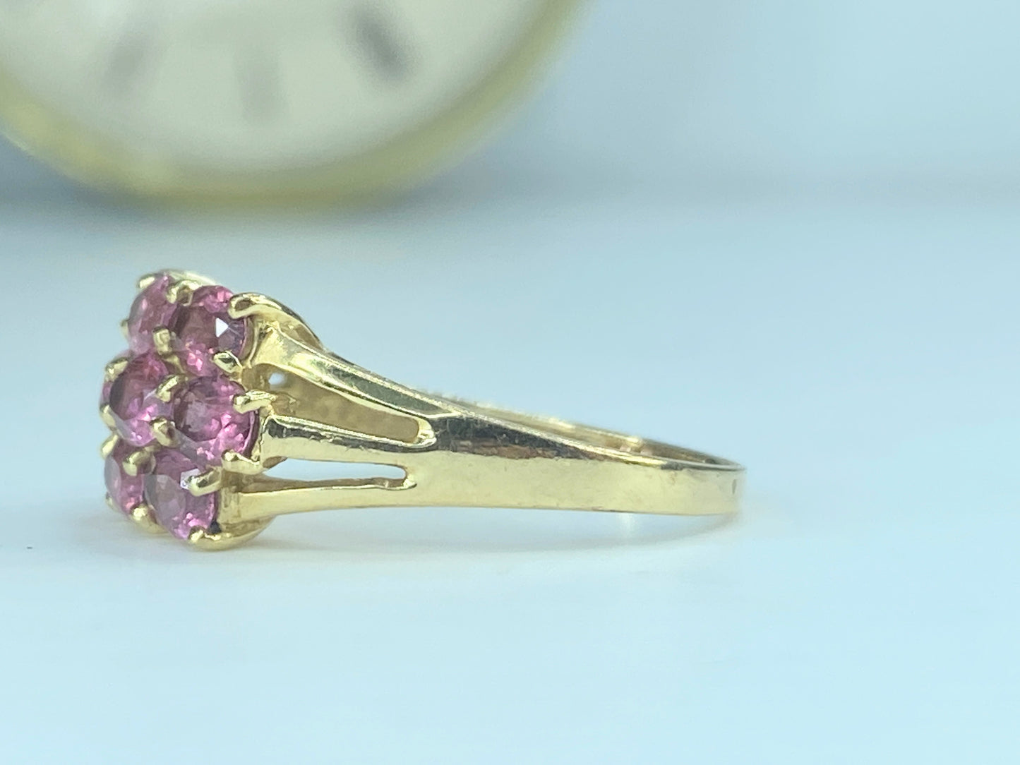 14K yellow gold natural oval Garnet cluster ring s6.75 4.9g JR468