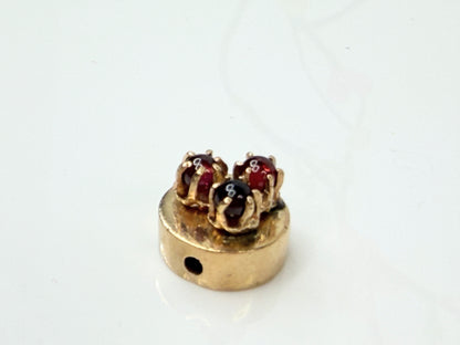 Antique Victorian 14K Garnet Cabochon Triple-Cluster Slide Charm Pendant JR1441